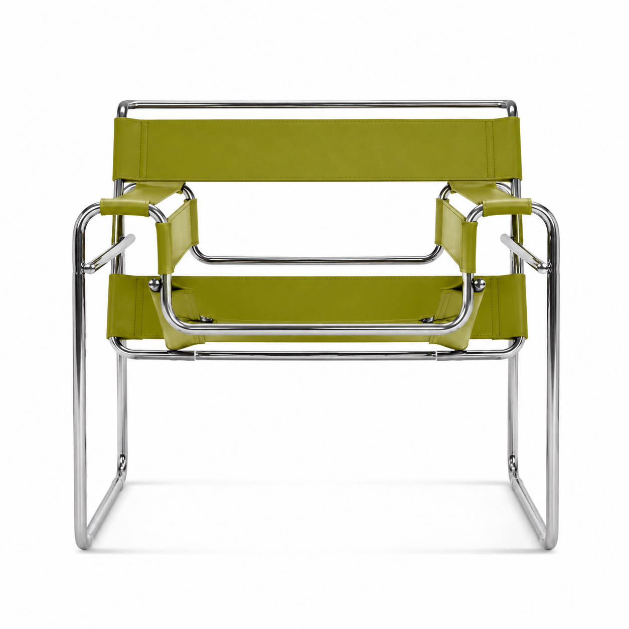Premium Vassily Style Lounge Chair – Olive Green Saddle Leather & Stainless Steel Frame