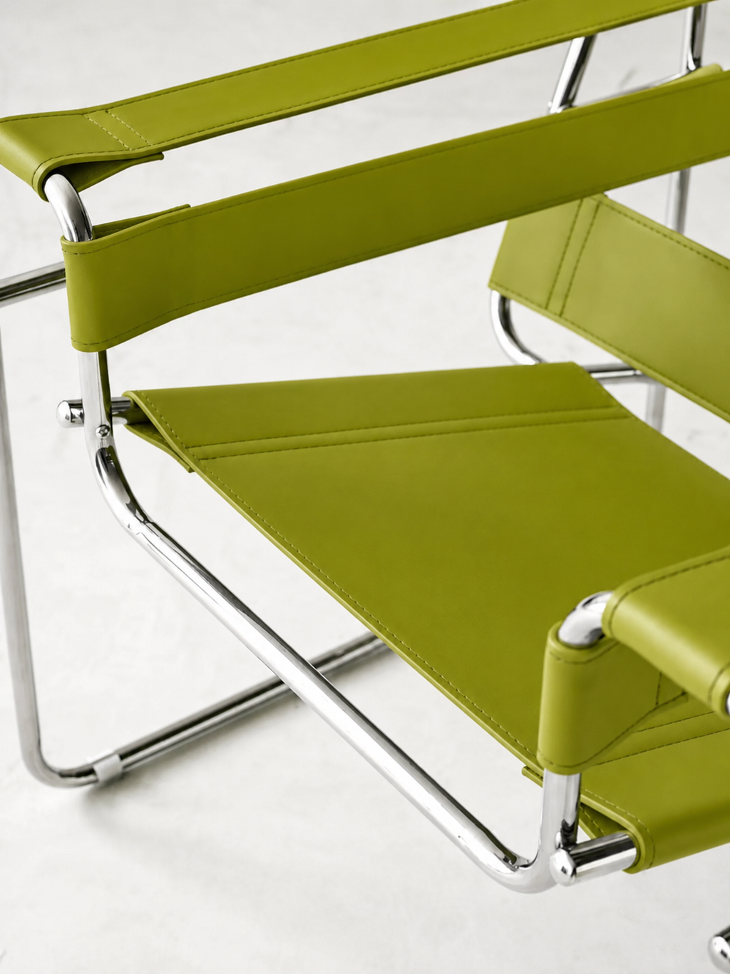Premium Vassily Style Lounge Chair – Olive Green Saddle Leather & Stainless Steel Frame