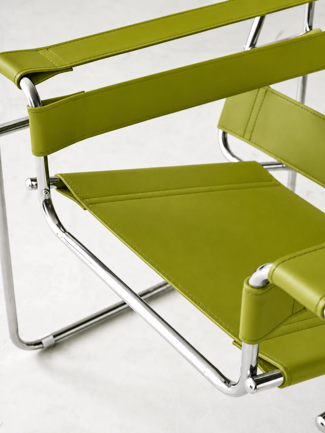Premium Vassily Style Lounge Chair – Olive Green Saddle Leather & Stainless Steel Frame
