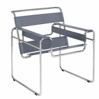 Premium Vassily Style Lounge Chair – Grey Saddle Leather & Stainless Steel Frame
