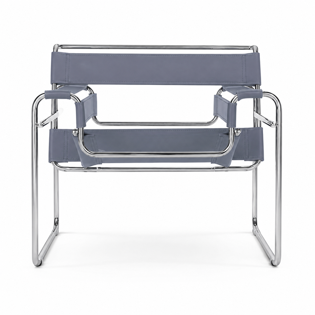 Premium Vassily Style Lounge Chair – Grey Saddle Leather & Stainless Steel Frame