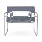 Premium Vassily Style Lounge Chair – Grey Saddle Leather & Stainless Steel Frame