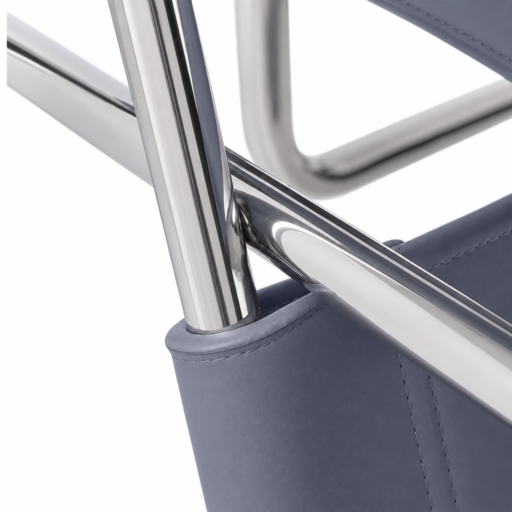 Premium Vassily Style Lounge Chair – Grey Saddle Leather & Stainless Steel Frame