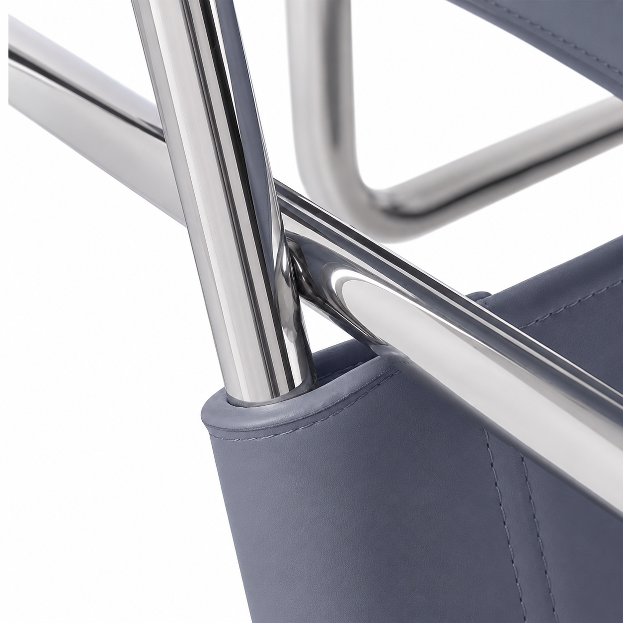 Premium Vassily Style Lounge Chair – Grey Saddle Leather & Stainless Steel Frame