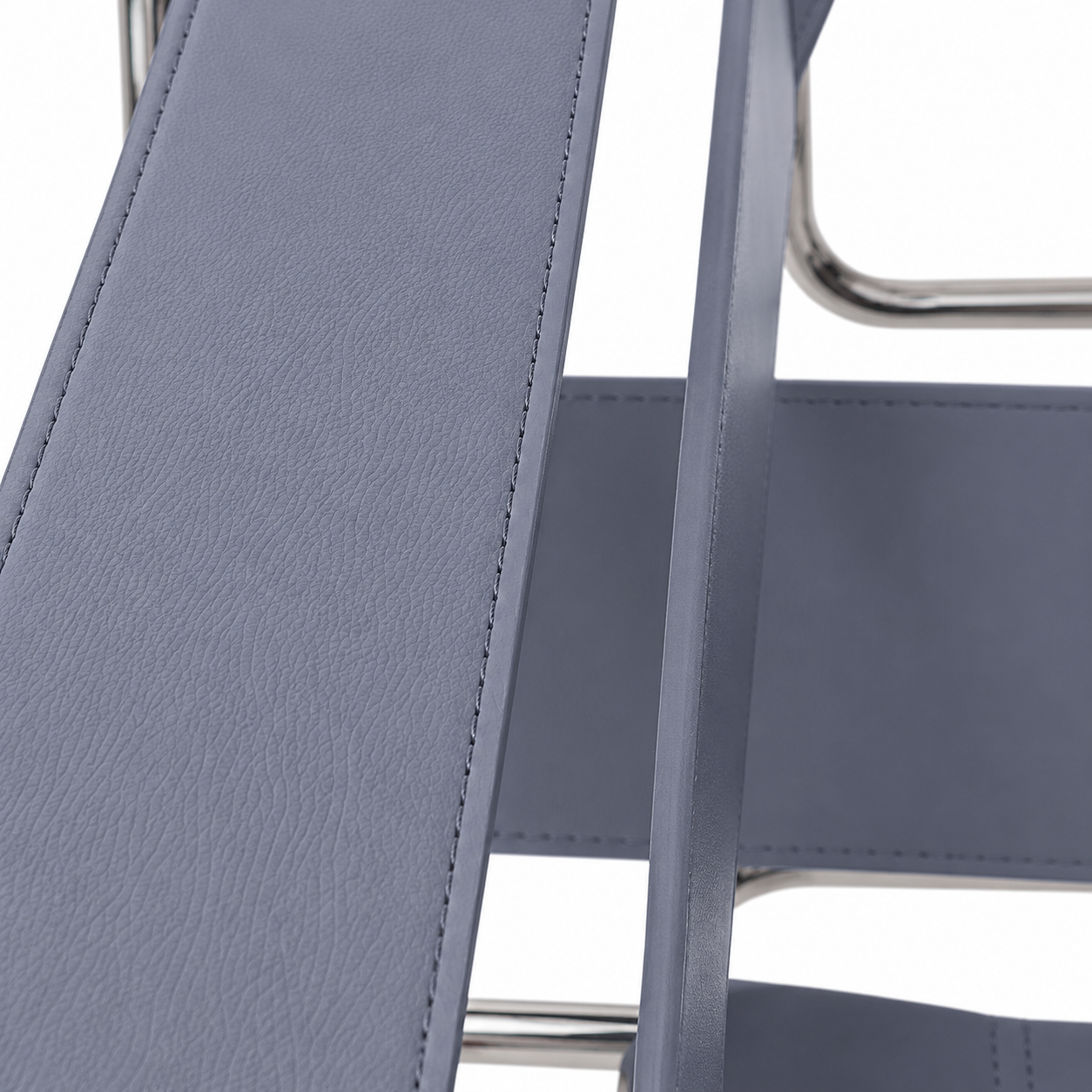 Premium Vassily Style Lounge Chair – Grey Saddle Leather & Stainless Steel Frame