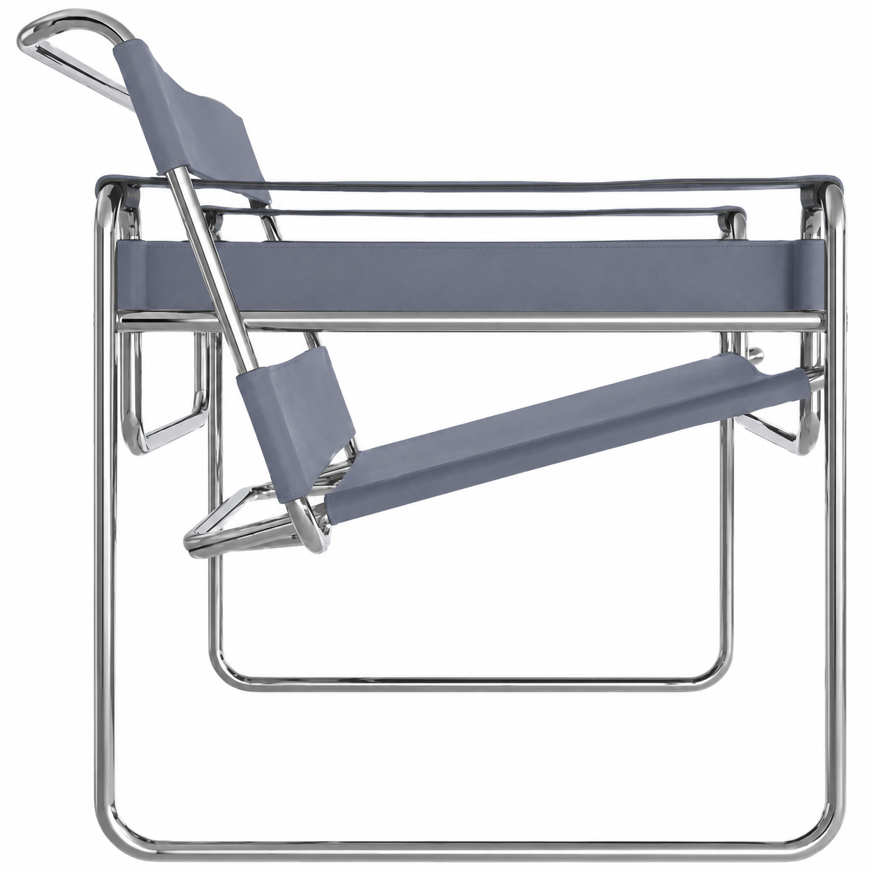 Premium Vassily Style Lounge Chair – Grey Saddle Leather & Stainless Steel Frame