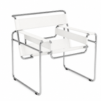 Premium Vassily Style Lounge Chair – White Saddle Leather & Stainless Steel Frame