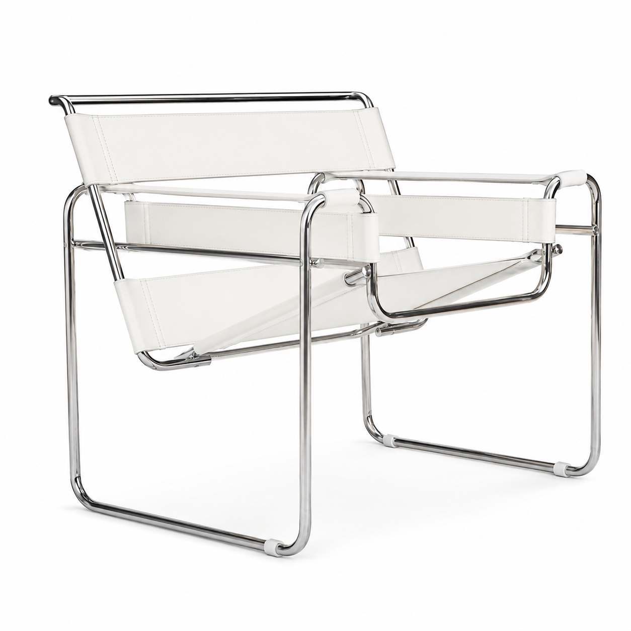 Premium Vassily Style Lounge Chair – White Saddle Leather & Stainless Steel Frame
