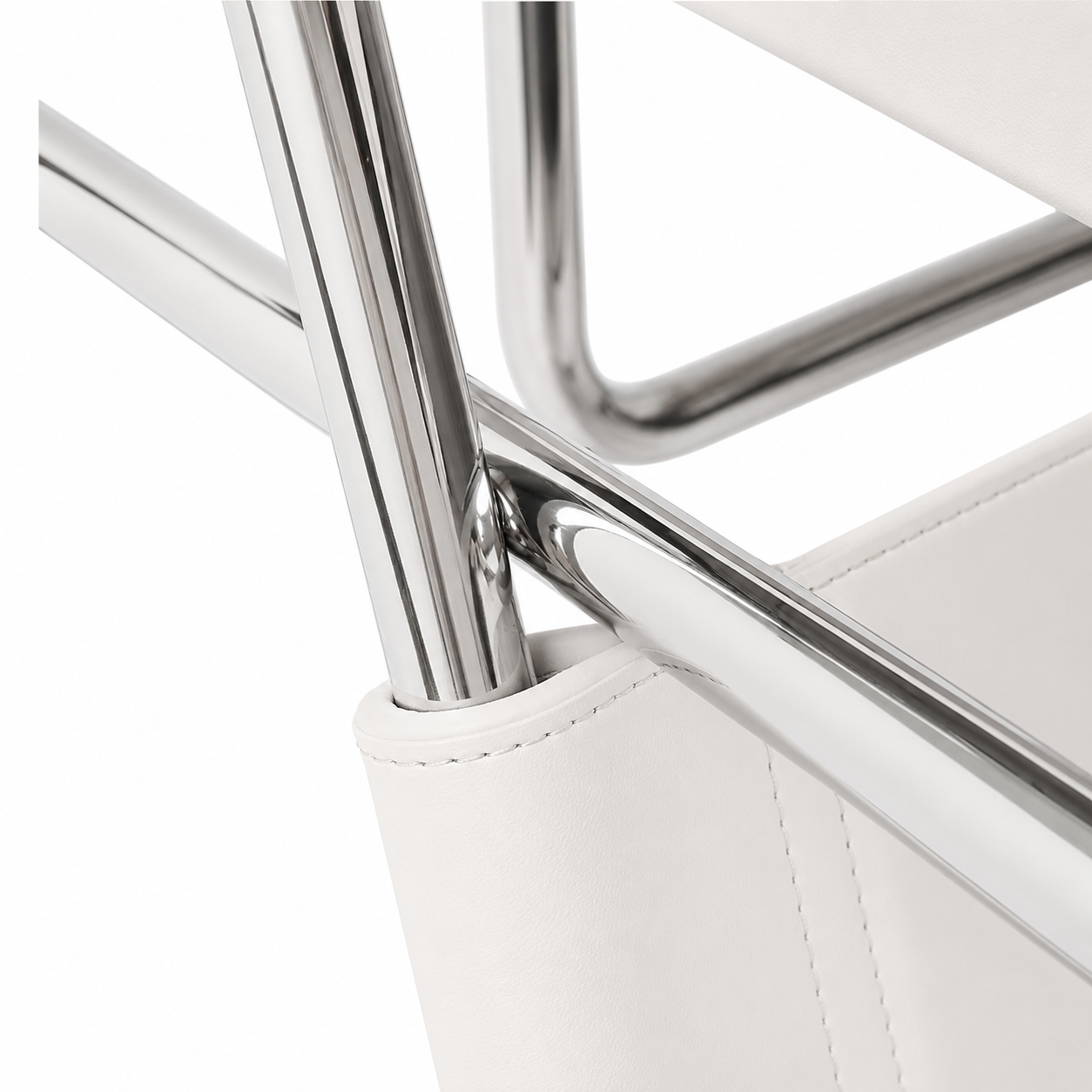 Premium Vassily Style Lounge Chair – White Saddle Leather & Stainless Steel Frame