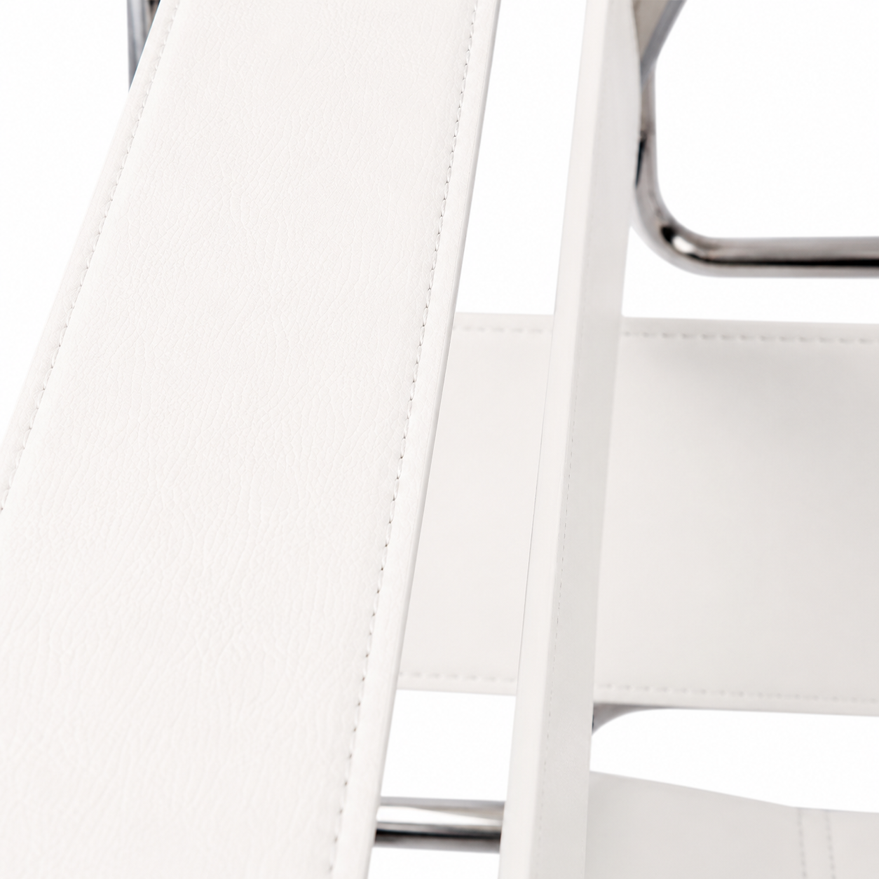 Premium Vassily Style Lounge Chair – White Saddle Leather & Stainless Steel Frame