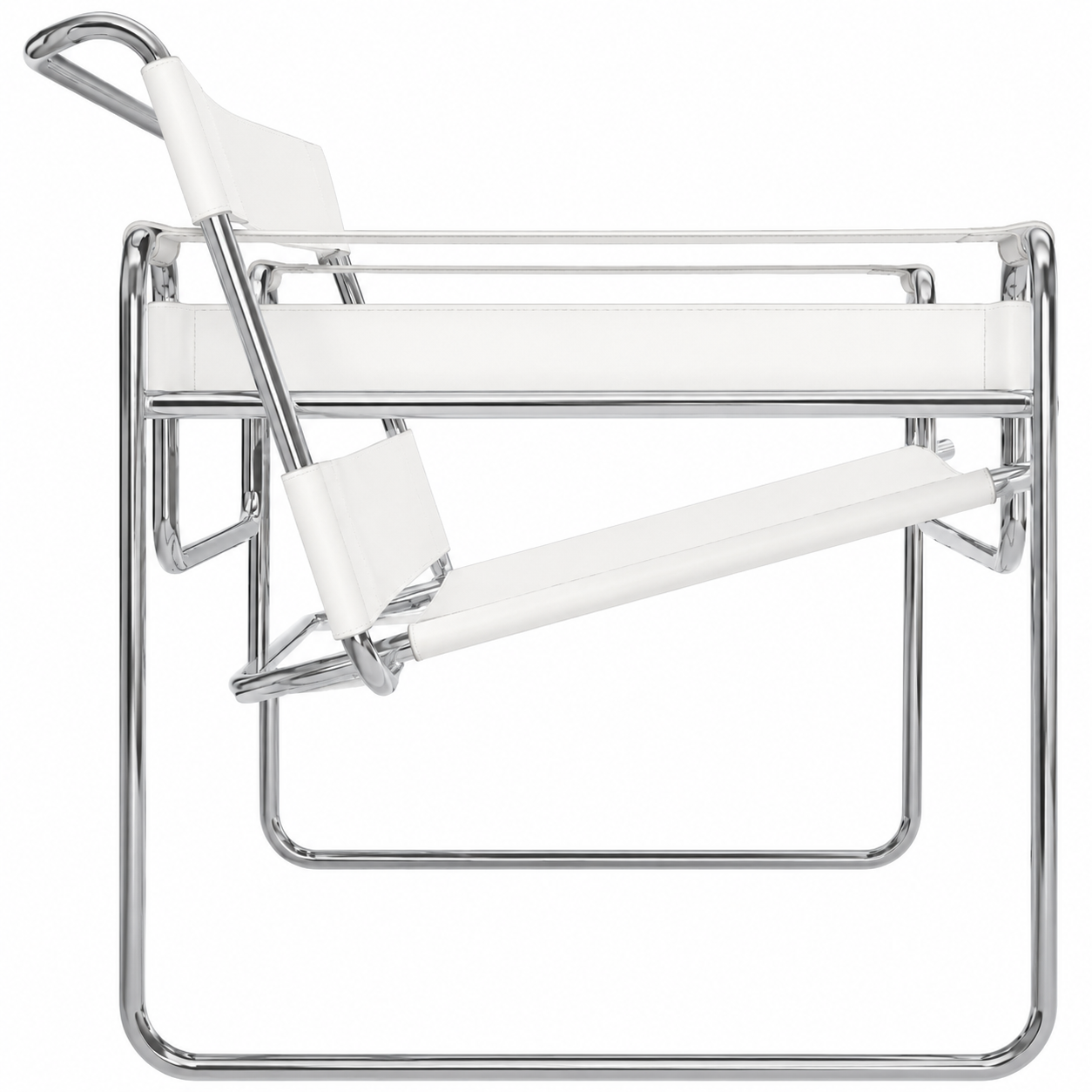 Premium Vassily Style Lounge Chair – White Saddle Leather & Stainless Steel Frame