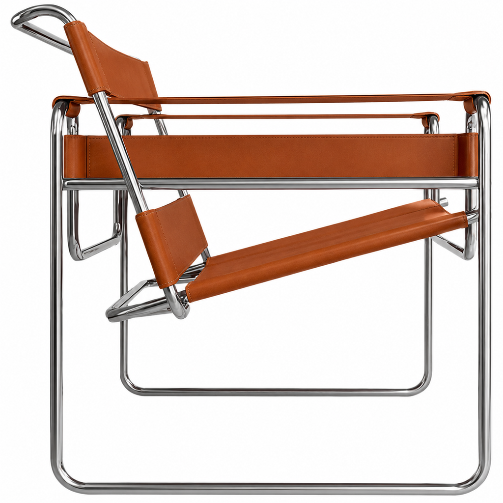 Premium Vassily Style Lounge Chair – Cognac Brown Saddle Leather & Stainless Steel Frame
