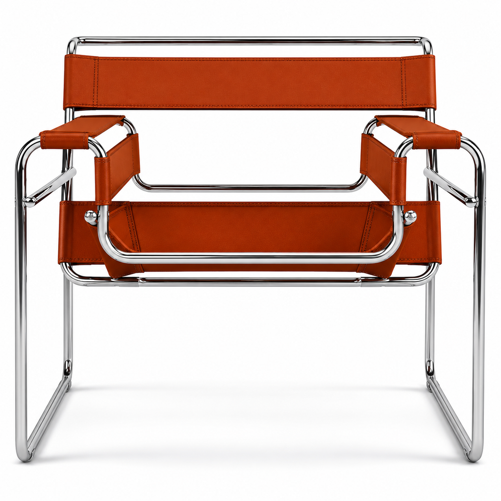 Premium Vassily Style Lounge Chair – Cognac Brown Saddle Leather & Stainless Steel Frame