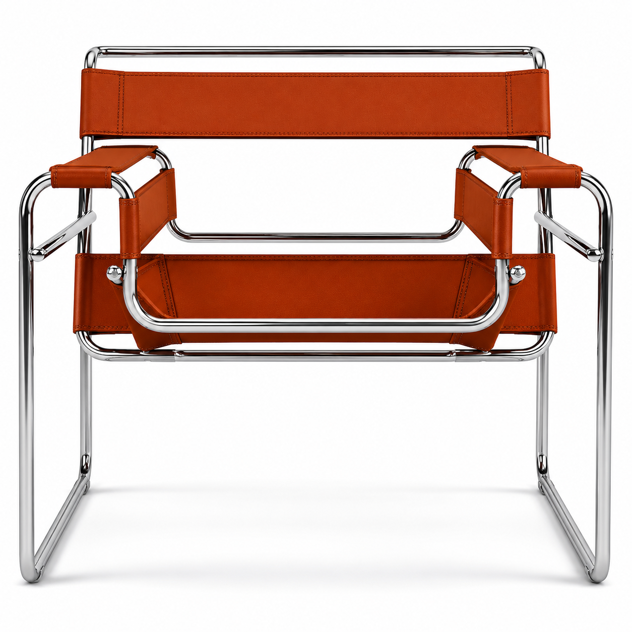 Premium Vassily Style Lounge Chair – Cognac Brown Saddle Leather & Stainless Steel Frame