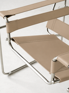 Premium Vassily Style Lounge Chair – Khaki Saddle Leather & Stainless Steel Frame