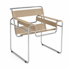 Premium Vassily Style Lounge Chair – Khaki Saddle Leather & Stainless Steel Frame