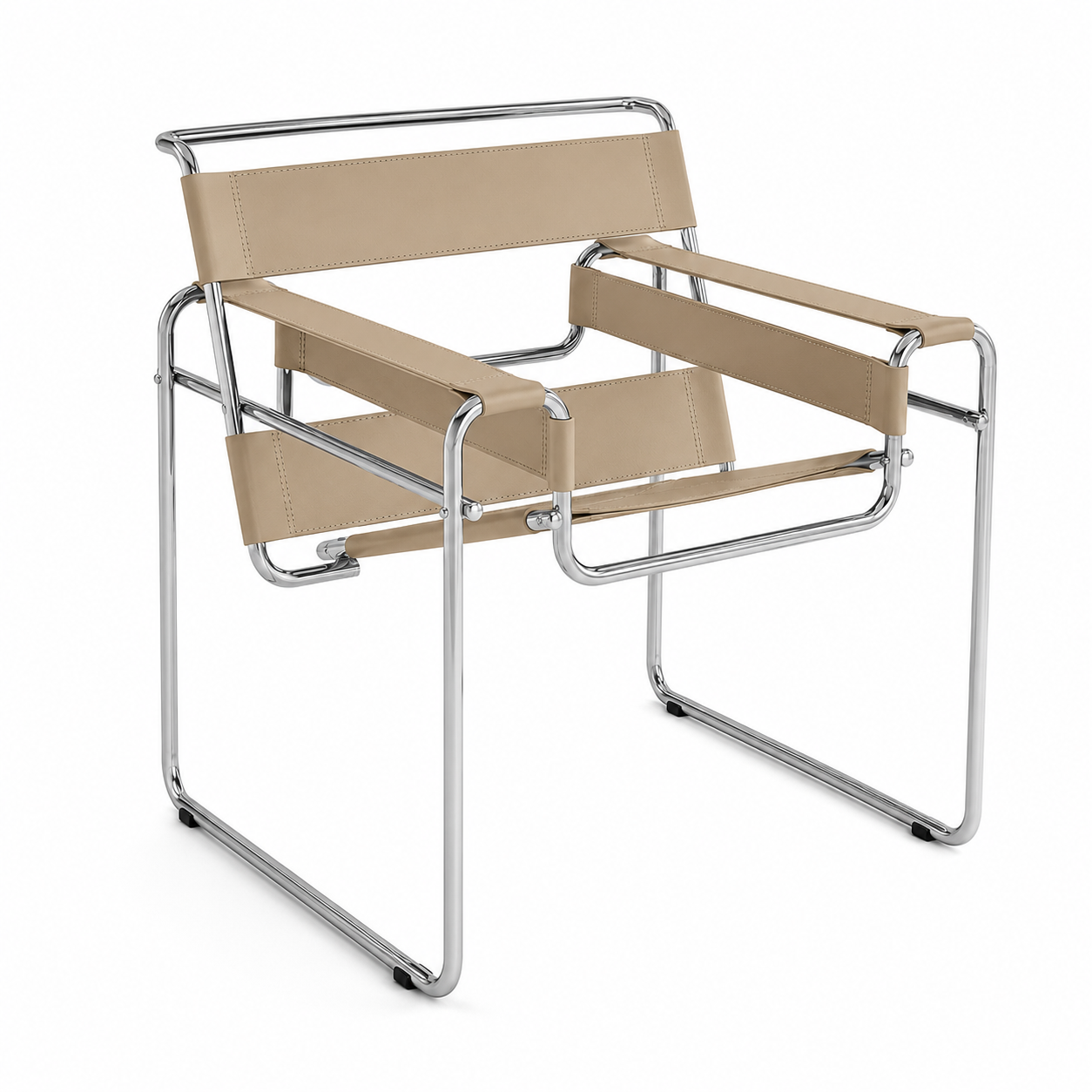 Premium Vassily Style Lounge Chair – Khaki Saddle Leather & Stainless Steel Frame