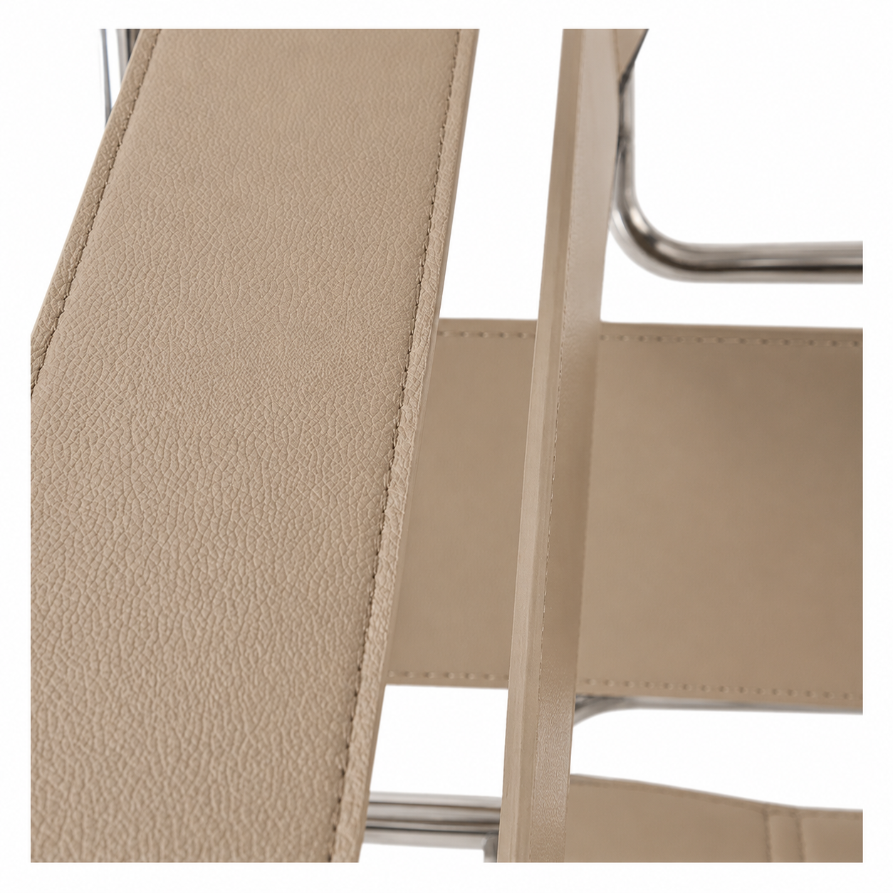 Premium Vassily Style Lounge Chair – Khaki Saddle Leather & Stainless Steel Frame