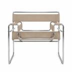 Premium Vassily Style Lounge Chair – Khaki Saddle Leather & Stainless Steel Frame