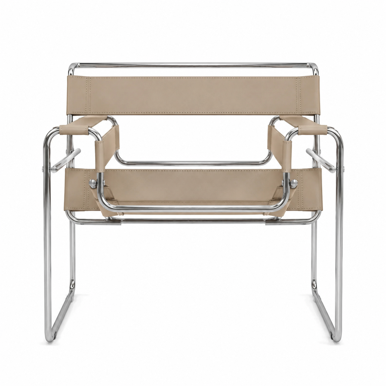 Premium Vassily Style Lounge Chair – Khaki Saddle Leather & Stainless Steel Frame