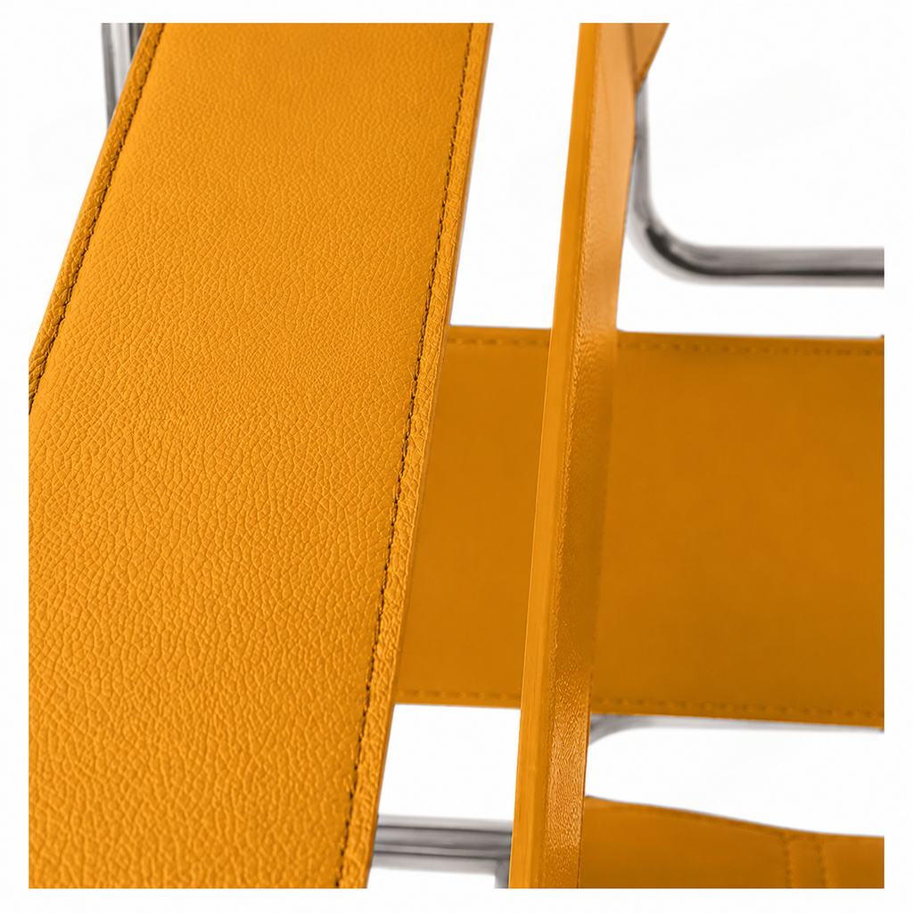 Premium Vassily Style Lounge Chair – Ginger Saddle Leather & Stainless Steel Frame | Bauhaus Armchair