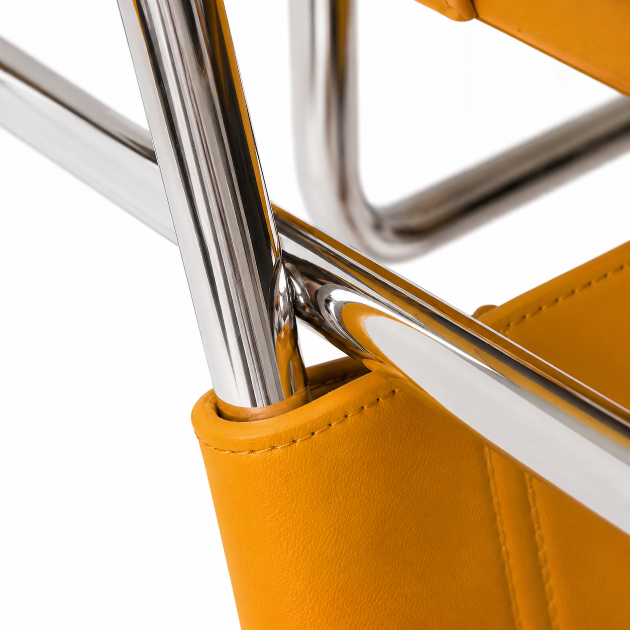 Premium Vassily Style Lounge Chair – Ginger Saddle Leather & Stainless Steel Frame | Bauhaus Armchair