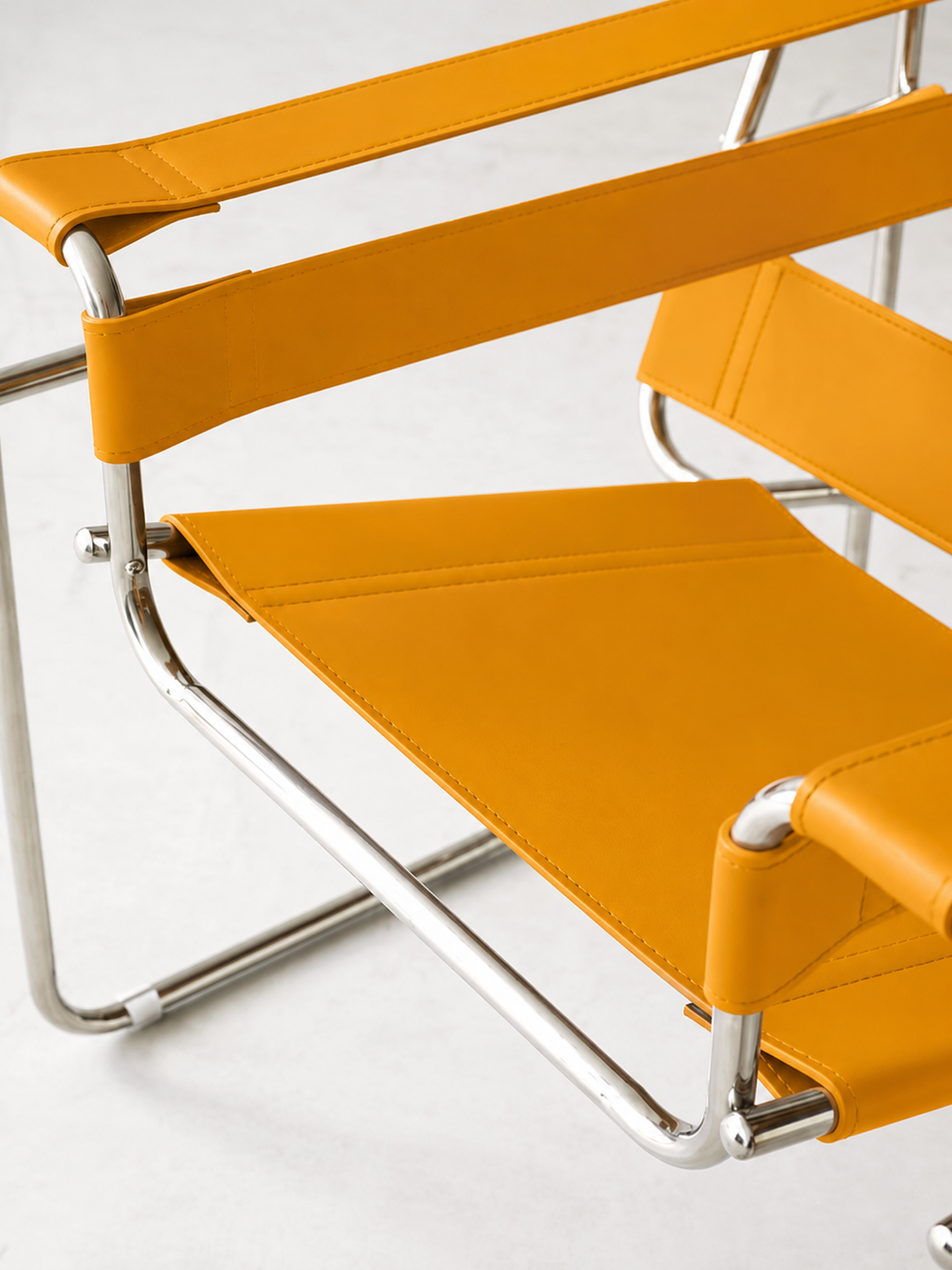 Premium Vassily Style Lounge Chair – Ginger Saddle Leather & Stainless Steel Frame | Bauhaus Armchair