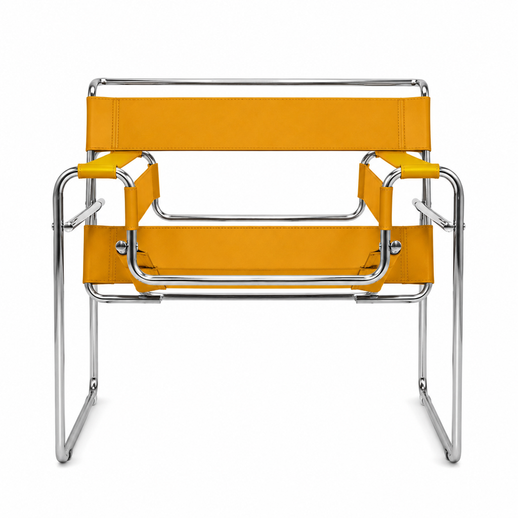 Premium Vassily Style Lounge Chair – Ginger Saddle Leather & Stainless Steel Frame | Bauhaus Armchair