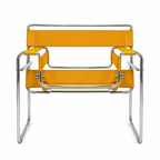 Premium Vassily Style Lounge Chair – Ginger Saddle Leather & Stainless Steel Frame | Bauhaus Armchair
