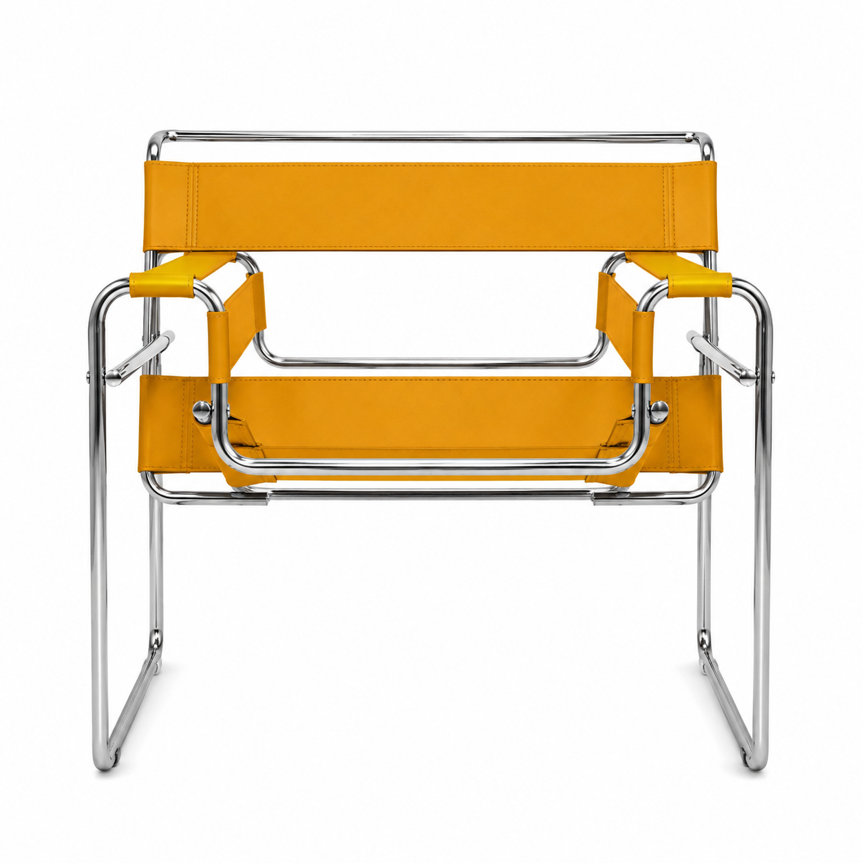 Premium Vassily Style Lounge Chair – Ginger Saddle Leather & Stainless Steel Frame | Bauhaus Armchair