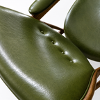 Premium Nordic Solid Wood Lounge Chair – Ash Wood & Dark Green Microfiber Leather | Modern Chieftain Armchair