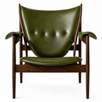 Premium Nordic Solid Wood Lounge Chair – Ash Wood & Dark Green Microfiber Leather | Modern Chieftain Armchair