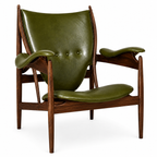 Premium Nordic Solid Wood Lounge Chair – Ash Wood & Dark Green Microfiber Leather | Modern Chieftain Armchair