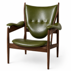 Premium Nordic Solid Wood Lounge Chair – Ash Wood & Dark Green Microfiber Leather | Modern Chieftain Armchair