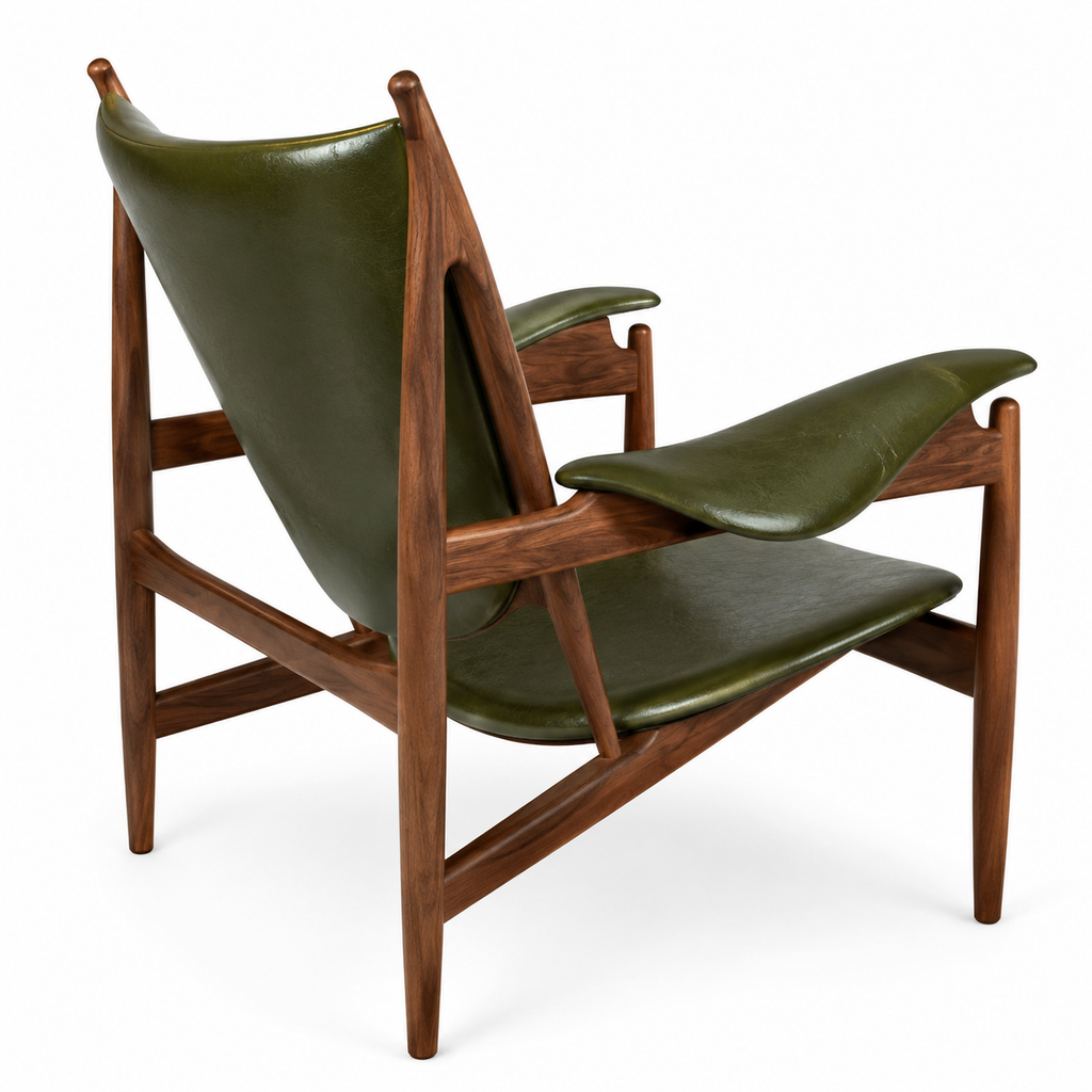 Premium Nordic Solid Wood Lounge Chair – Ash Wood & Dark Green Microfiber Leather | Modern Chieftain Armchair