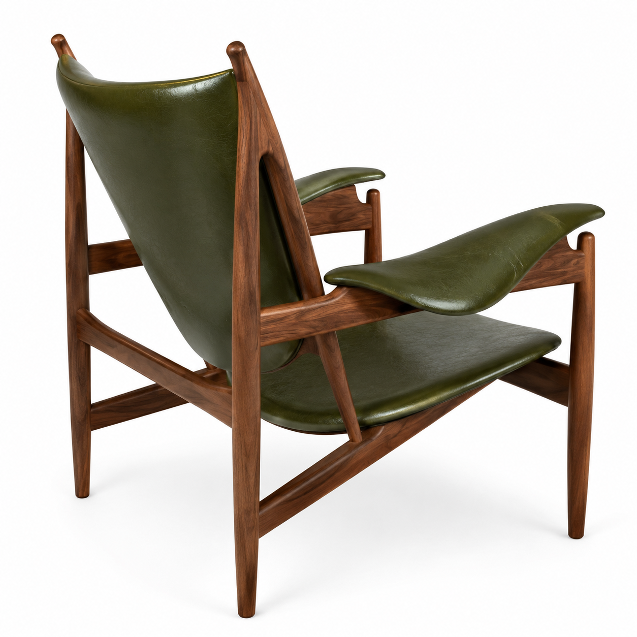 Premium Nordic Solid Wood Lounge Chair – Ash Wood & Dark Green Microfiber Leather | Modern Chieftain Armchair