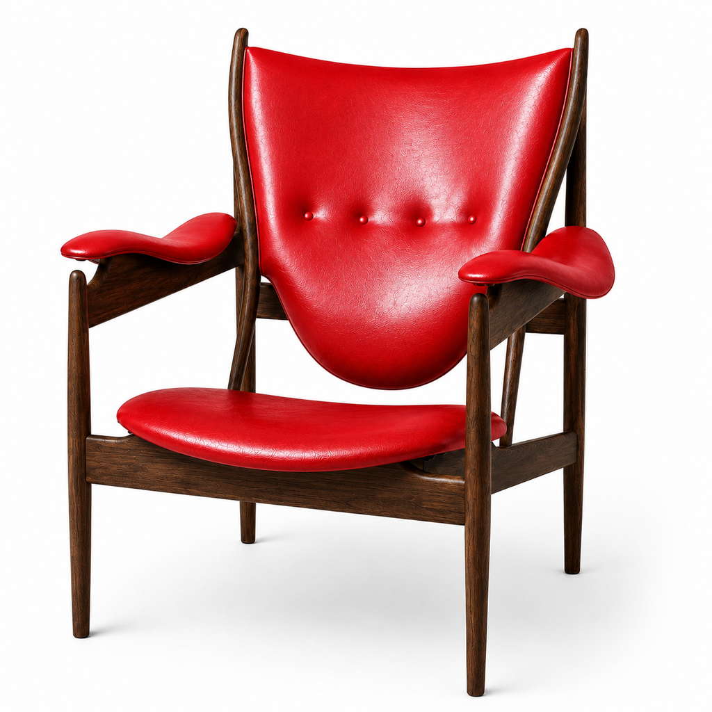 Premium Nordic Solid Wood Lounge Chair – Ash Wood & Anchor Red Microfiber Leather | Modern Chieftain Armchair
