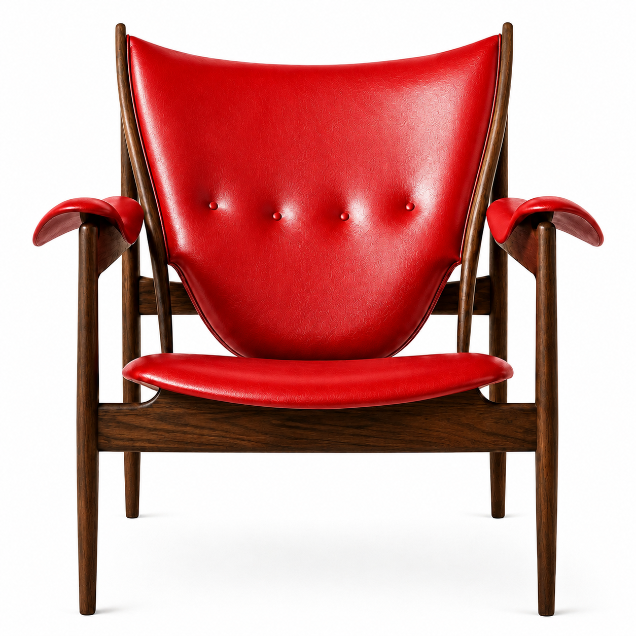 Premium Nordic Solid Wood Lounge Chair – Ash Wood & Anchor Red Microfiber Leather | Modern Chieftain Armchair