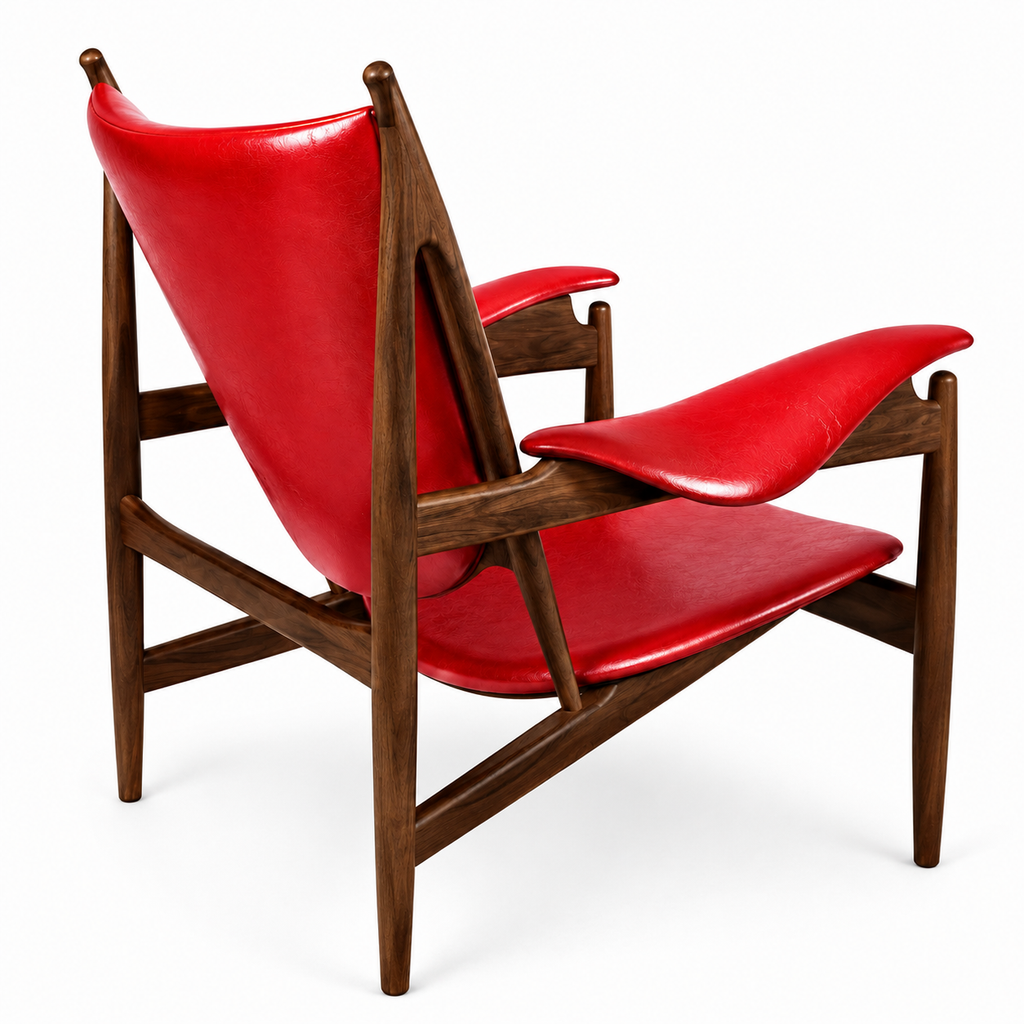 Premium Nordic Solid Wood Lounge Chair – Ash Wood & Anchor Red Microfiber Leather | Modern Chieftain Armchair