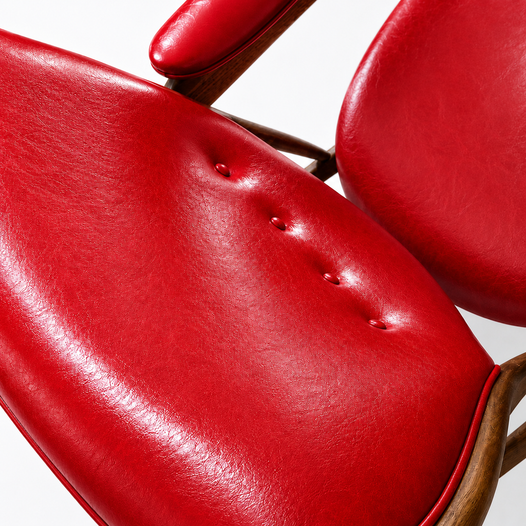 Premium Nordic Solid Wood Lounge Chair – Ash Wood & Anchor Red Microfiber Leather | Modern Chieftain Armchair