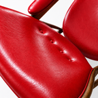 Premium Nordic Solid Wood Lounge Chair – Ash Wood & Anchor Red Microfiber Leather | Modern Chieftain Armchair