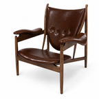 Premium Nordic Solid Wood Lounge Chair – Ash Wood & Cigar Brown Microfiber Leather | Modern Chieftain Armchair