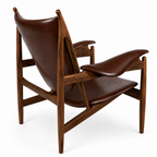 Premium Nordic Solid Wood Lounge Chair – Ash Wood & Cigar Brown Microfiber Leather | Modern Chieftain Armchair