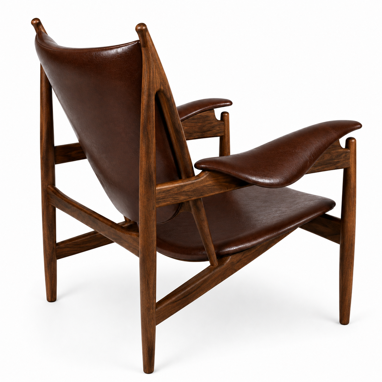 Premium Nordic Solid Wood Lounge Chair – Ash Wood & Cigar Brown Microfiber Leather | Modern Chieftain Armchair