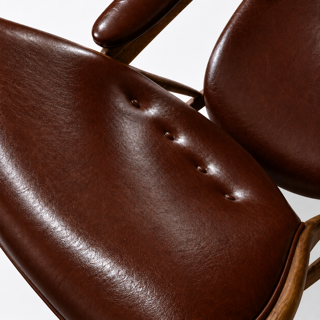 Premium Nordic Solid Wood Lounge Chair – Ash Wood & Cigar Brown Microfiber Leather | Modern Chieftain Armchair