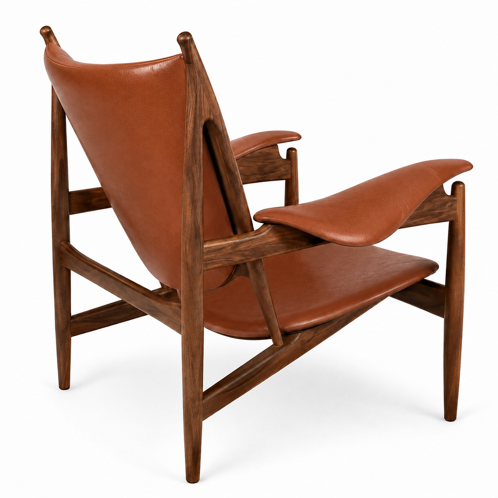 Premium Nordic Solid Wood Lounge Chair – Brown Nappa Leather Accent Armchair | Modern Chieftain Chair