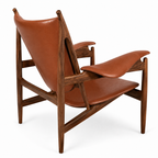 Premium Nordic Solid Wood Lounge Chair – Brown Nappa Leather Accent Armchair | Modern Chieftain Chair
