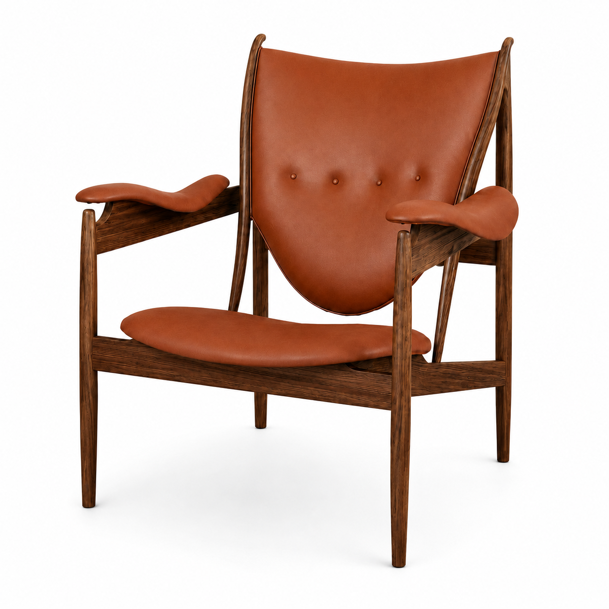 Premium Nordic Solid Wood Lounge Chair – Brown Nappa Leather Accent Armchair | Modern Chieftain Chair