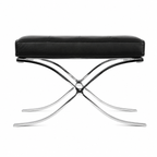 Premium Barcelona Ottoman – Black Leather Footstool | Stainless Steel Mies Style Replica
