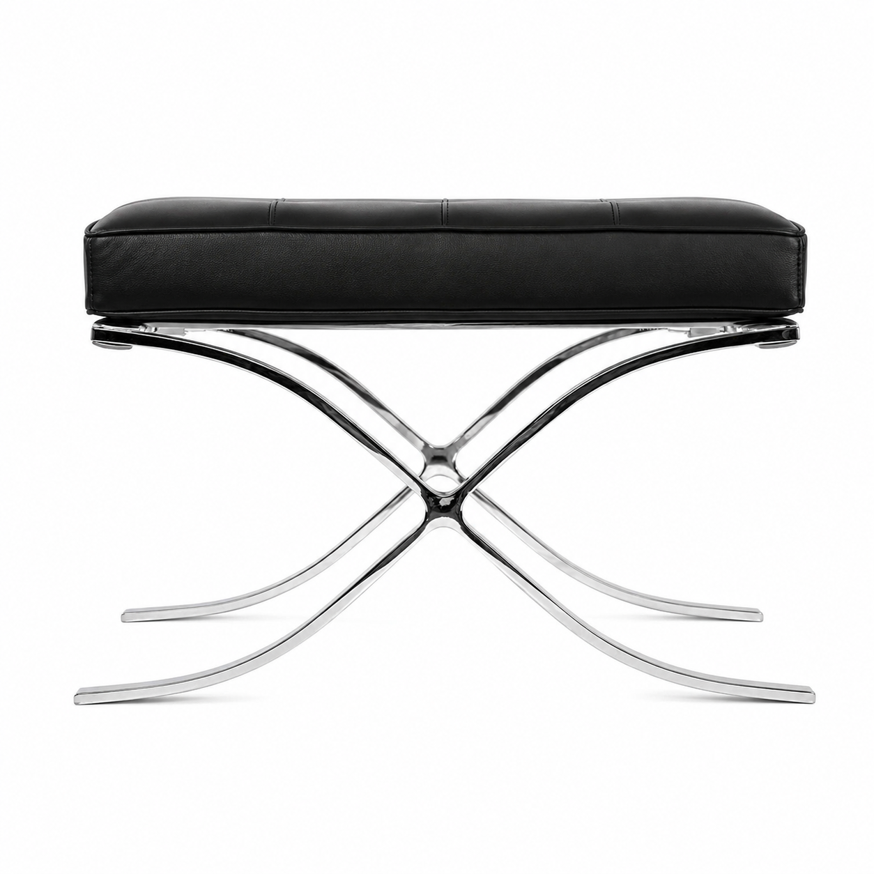Premium Barcelona Ottoman – Black Leather Footstool | Stainless Steel Mies Style Replica